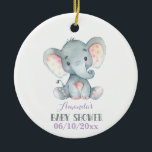 Décoration En Céramique Baby shower Eléphant fille violet et gris<br><div class="desc">Ornement en céramique violette et gris Baby shower Eléphant</div>