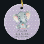 Décoration En Céramique Baby shower Eléphant fille violet et gris<br><div class="desc">Ornement en céramique violette et gris Baby shower Eléphant</div>