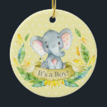 Décoration En Céramique Baby shower éléphant garçon Jaune<br><div class="desc">Boy Elephant Baby shower Ornement en céramique jaune</div>