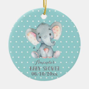 Décoration En Céramique Baby shower Eléphant Turquoise et gris
