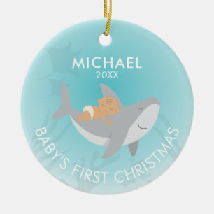 Décoration En Céramique Baby's First Christmas Shark Ceramic Ornament