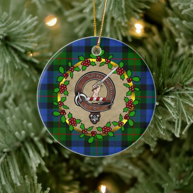 Décoration En Céramique Badge Clan Gunn & Tartan - Noël personnalisé (Arbre)