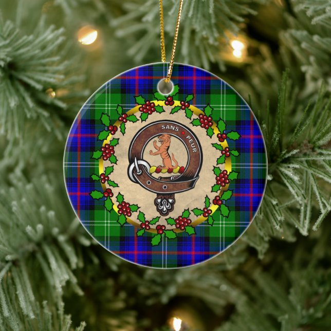 Décoration En Céramique Badge Sutherland & Tartan Noël personnalisé (Arbre)