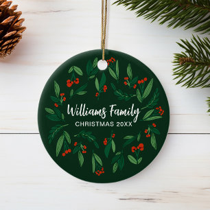 Décoration En Céramique Baie de houx verte personnalisée Noël 2025