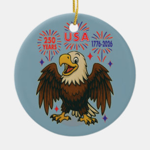 Décoration En Céramique Bald Eagle avec Fireworks - USA 250 ans 1776-2026