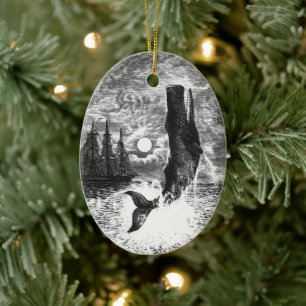 Décoration En Céramique Baleine à tête carrée faisant une cabriole, Animau