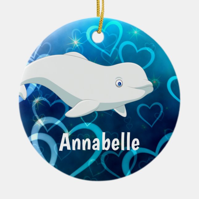Décoration En Céramique Baleine béluga et Coeurs bleus Noël arctique (Devant)