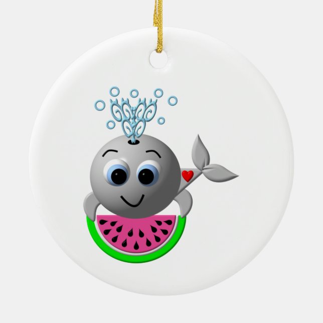 Décoration En Céramique Baleine mignonne et pastèque (Dos)