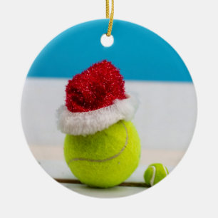 Décoration En Céramique Ball de tennis avec chapeau de Père Noël