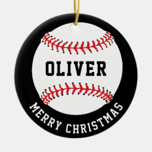 Décoration En Céramique Balle de Baseball Nom Personnalisé Joyeux Noël