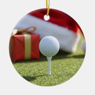 Décoration En Céramique Balle de golf de Noël avec un chapeau de Père Noël