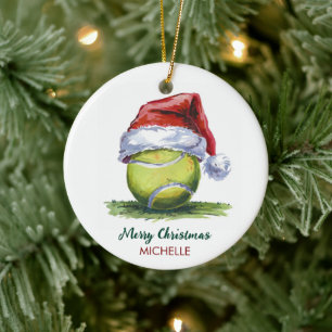 Décoration En Céramique Balle de tennis avec chapeau de Père Noël Noël per