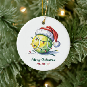 Décoration En Céramique Balle de tennis avec chapeau de Père Noël personna