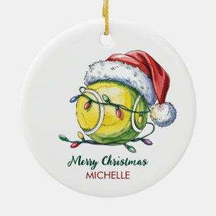 Décoration En Céramique Balle de tennis avec chapeau de Père Noël personna
