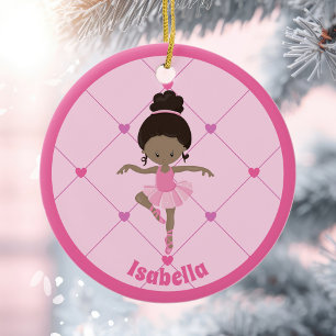 Décoration En Céramique Ballerina afro-américaine personnalisée Noël rose