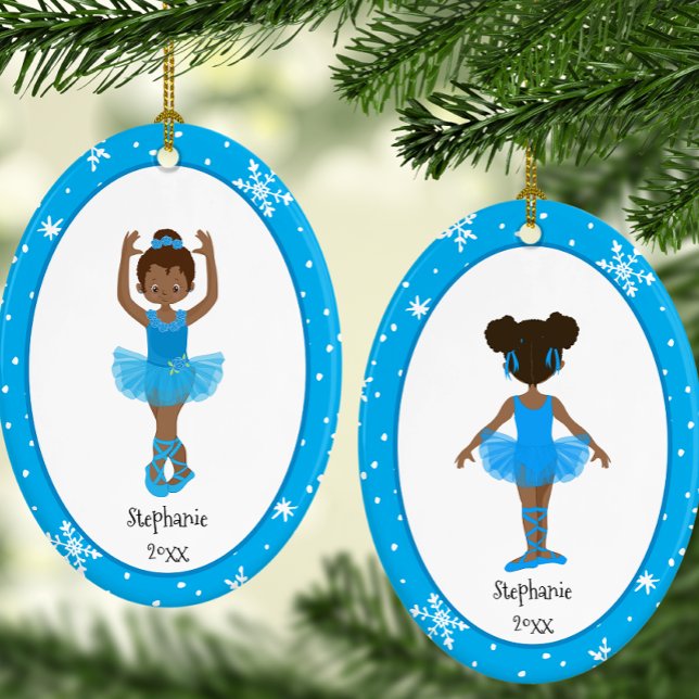 Décoration En Céramique Ballerina Bleu Snowflakes Personnalisé Noël (Personalized Blue Ballerina Snowflakes Christmas Ceramic Ornament)