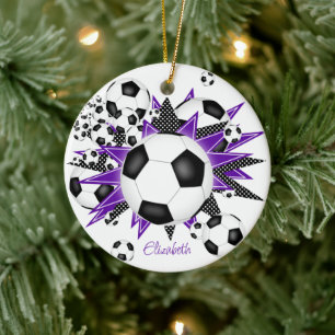 Décoration En Céramique ballons de football avec étoiles violettes noires 