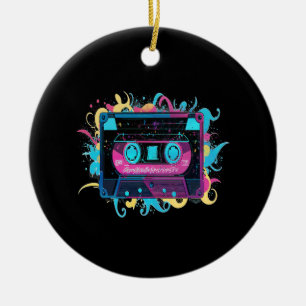 Décoration En Céramique Bande de cassette néon rétro avec éclaboussure vib