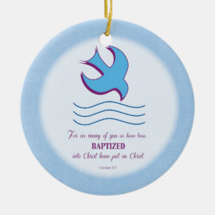 Décoration En Céramique Baptême Adulte Colombe sur Fond Bleu