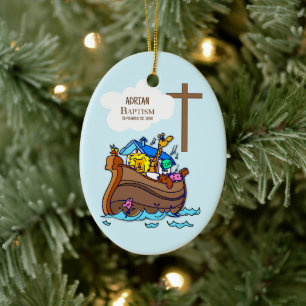 Décoration En Céramique Baptême Arche du garçon Noah, mignons animaux Pers