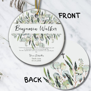 Décoration En Céramique Baptême Christening Eucalyptus Feuille Parrain