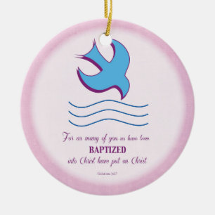 Décoration En Céramique Baptême d'adulte Colombe sur Rose