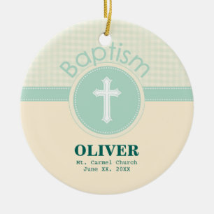 Décoration En Céramique Baptême d'enfant de Dieu, Vert neutre