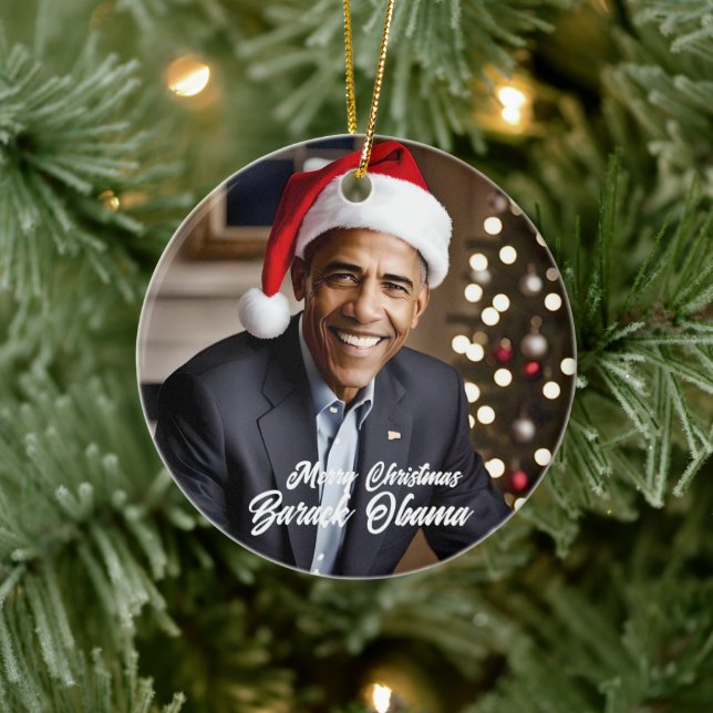Décoration En Céramique Barack Obama à Noël à Santa Hat (Arbre)