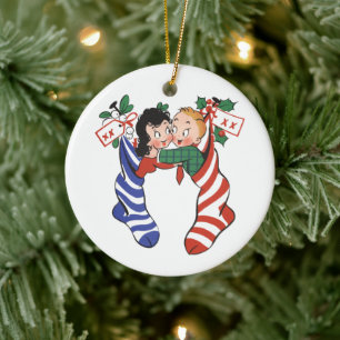 Décoration En Céramique Bas de Noël vintage avec des enfants mignons