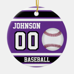 Décoration En Céramique Baseball personnalisé   violet, blanc et noir