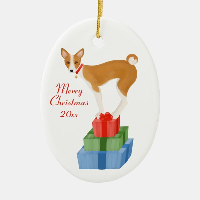 Décoration En Céramique Basenji and Presents Ornament (Devant)