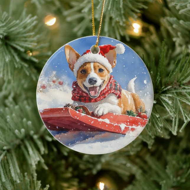 Décoration En Céramique Basenji Chien en rebord Laisser neiger Noël (Arbre)