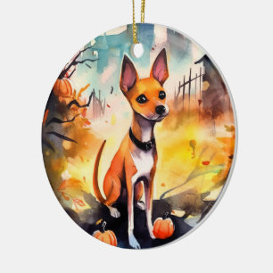 Décoration En Céramique Basenji D'Halloween Avec Peur Citrouille