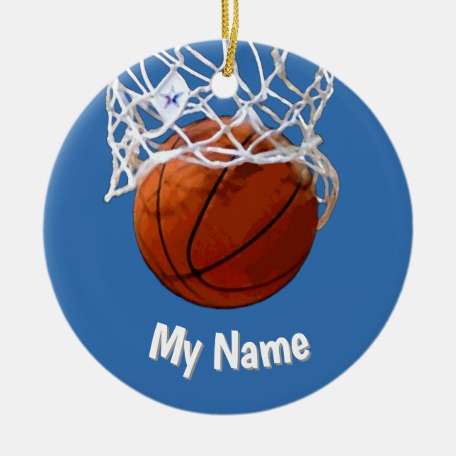 Décoration En Céramique Basketball Your Name Custom Steel Blue Background (Devant)