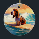 Décoration En Céramique Basset Hound Beach Surf Peinture<br><div class="desc">Plongez dans le monde ludique de l'aventure canine avec cette peinture captivante. Un chien en ébullition se rend aux vagues, chevauchant habilement le surf sur une plage baisée par le soleil. L'oeuvre d'art vibrante capte magnifiquement l'essence de l'excitation au bord de la plage tandis que le chien court sans crainte...</div>