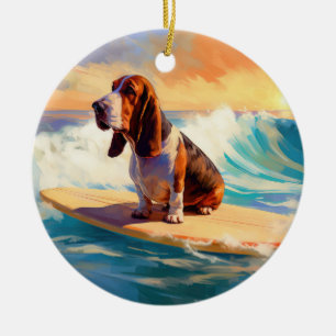 Décoration En Céramique Basset Hound Beach Surf Peinture