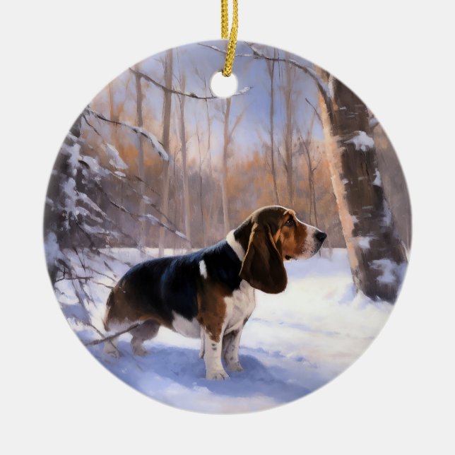 Décoration En Céramique Basset Hound Laisser neiger Noël (Devant)