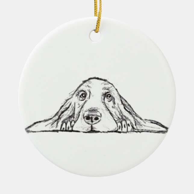 Décoration En Céramique basset hound noir blanc yeux de chiot simple  (Devant)