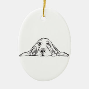 Décoration En Céramique basset hound noir blanc yeux de chiot simple