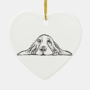 Décoration En Céramique basset hound noir blanc yeux de chiot simple