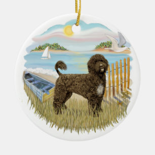 Décoration En Céramique Bateau à rames - Chien d'eau portugais (marron)