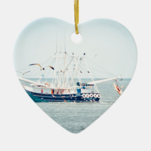 Décoration En Céramique Bateau bleu de crevette sur l'océan