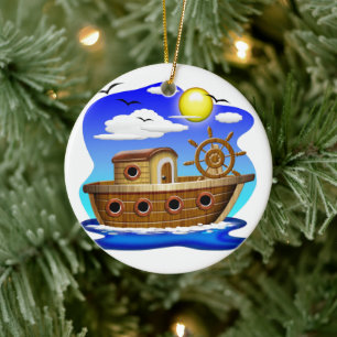Décoration En Céramique Bateau de pêche dessin animé