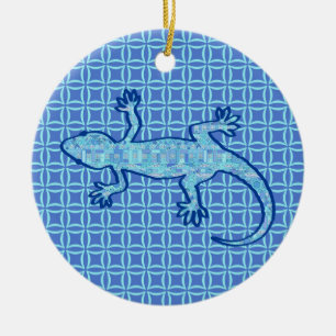 Décoration En Céramique Batik Tribal Gecko - bleu denim doux