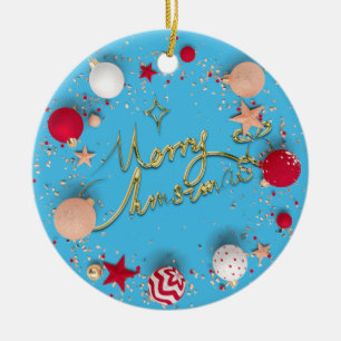 Décoration En Céramique Baubles de Noël 3D Arrière - plan bleu