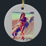 Décoration En Céramique Beach Girl Thunder_Cove<br><div class="desc">Modèle de fille de plage de Bikini debout au bord de l'eau avec une queue de cheval pour customiser avec votre propre salutation,  nom,  message,  etc</div>