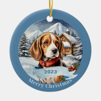 Décoration En Céramique Beagle Aquarelle Chien Noël