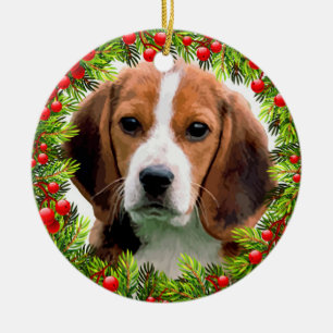 Décoration En Céramique Beagle Chien Elegant Aquarelle Noël