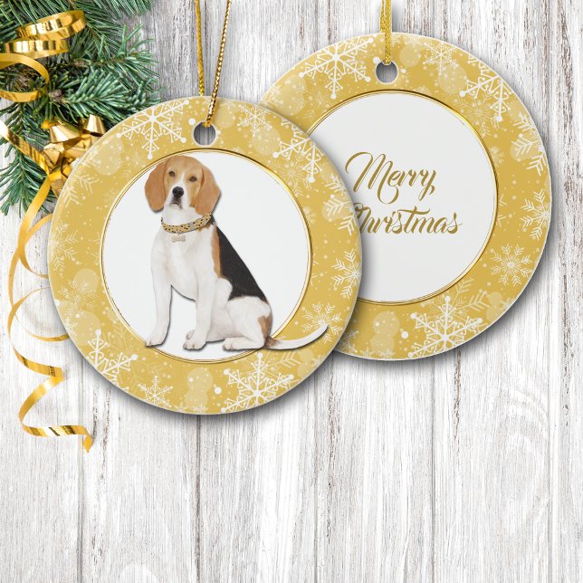 Décoration En Céramique Beagle frontalier Gold Snowflake (Créateur téléchargé)