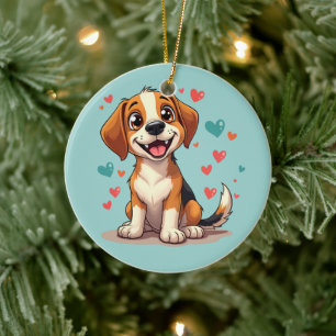 Décoration En Céramique Beagle Mignon Kawaii avec des Cœurs Art de Chien E